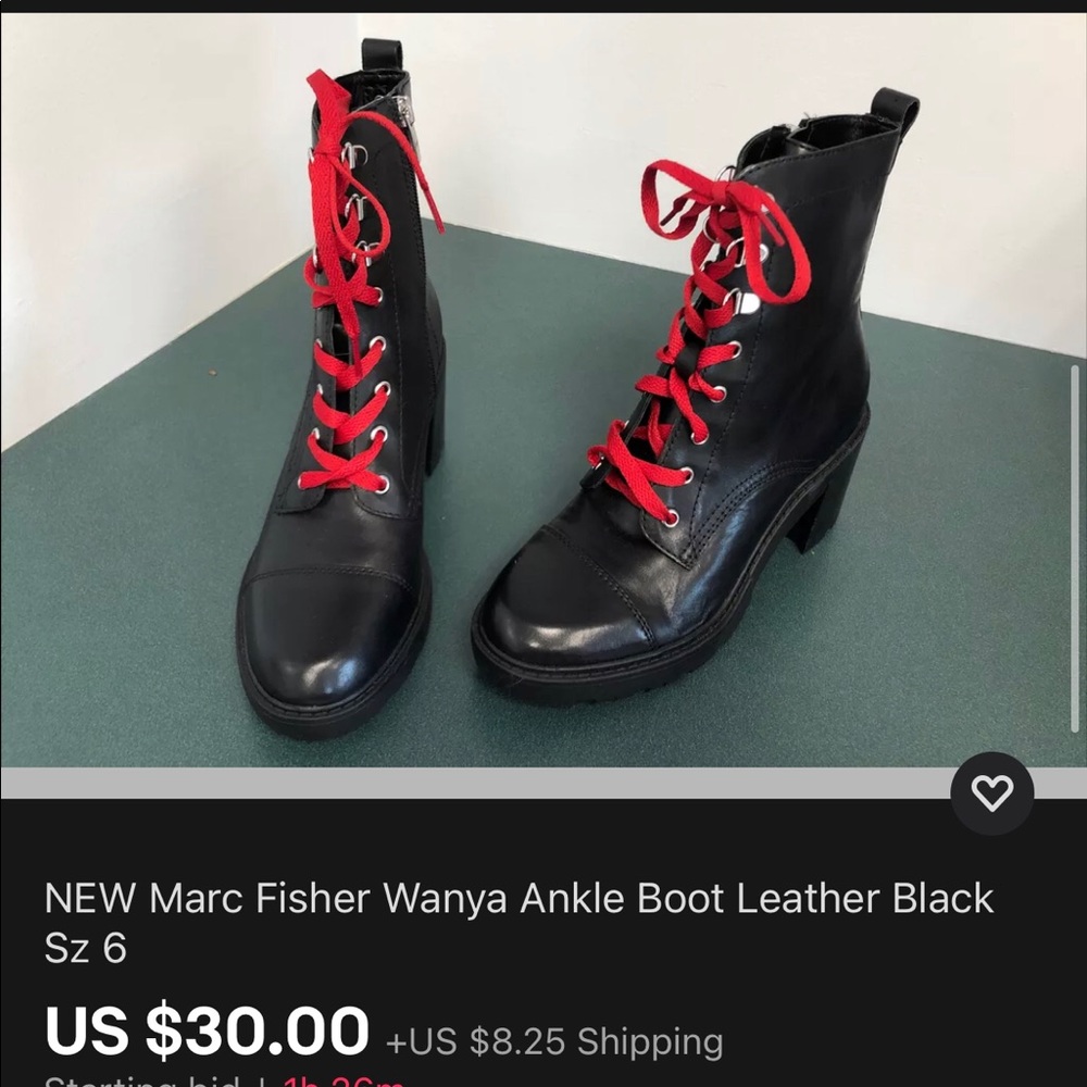 New Marc Fischer Combat Lace Up Leather Boots Blac